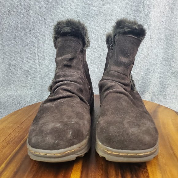 Baretraps Boots Womens 8.5 M Brown Suede Leather Faux Fur Lined Zip Winter Ankle - Picture 2 of 9